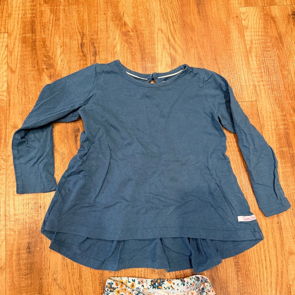 RuffleButts Kids Girls 4T Teal Peplum Tunic and Floral Ruffle Leggings Set 2pc - Picture 2 of 8